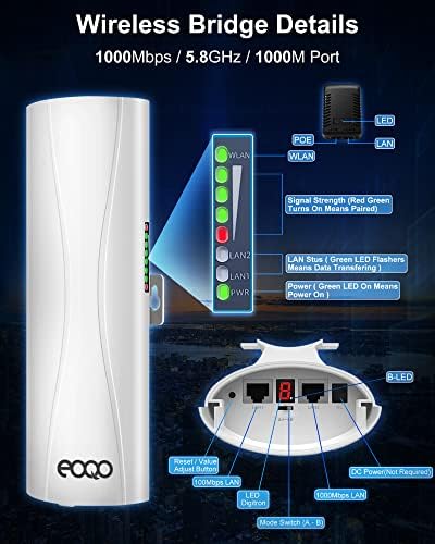 EOQO CPE1100 točka do točke 1000Mbps 1Gbps Gigabit Wireless Most: 5,8 GHz VELIKA WIFI mosta Vanjski s 1-paketom Univerzalnim nosačem