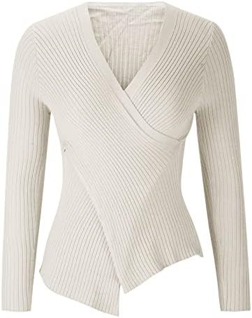 Ženski križni cross v vratni džemperi padaju trendi dugi rukavi rebrasti pleteni džemper casual solid color pulover vrhovi