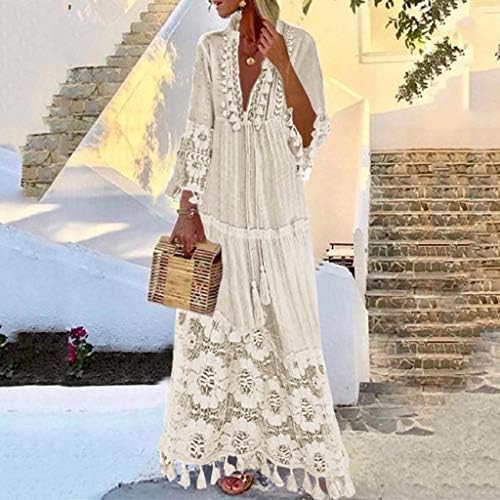 Zefotim ljetne haljine za žene 2023 cvjetni v vrat maxi haljine modne haljine na plaži