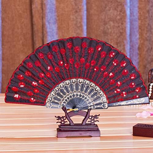 Kesyoo 2 pcs vezeni cvjetni paunski uzorak šljokica savijanje ručno navijača orijentalna azijska vintage tkanina ventilator