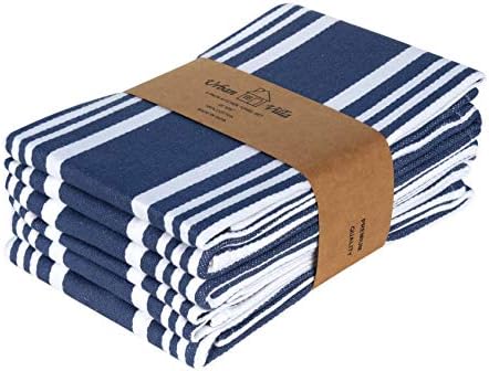 Kuhinjski ručnici u boji Indigo plavo / bijelo set od 6 visoko upijajućih kuhinjskih ručnika od pamuka veličine 20 do 30 inča