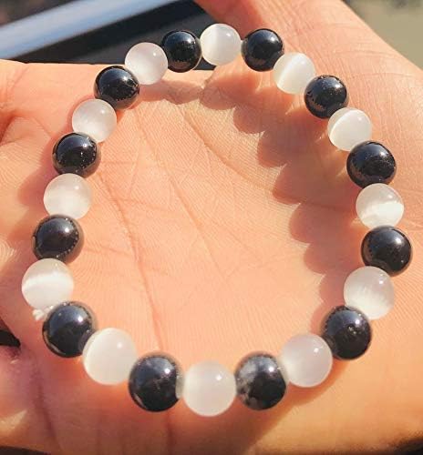 Crystalmiracle selenite crna turmalina perla od 7 mm okrugli niz kristalni dragulj modni poklon wellness pozitivna energija ručno izrađena