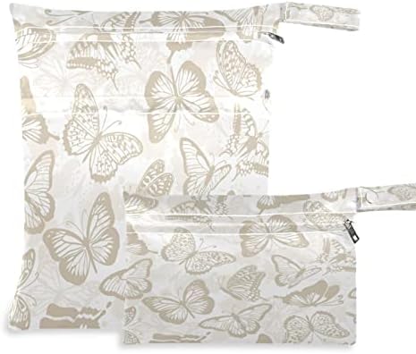 Kigai 2pcs mokre suhe torbe za pelene za bebe tkanine vintage leptir vodootporna mokarna vrećica s dva džepa s patentnim zatvaračima