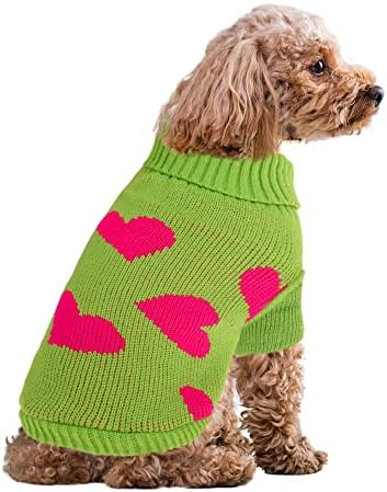 Queenmore pleteni džemper za pse, Turtleneck Visoko elastični uzorak srca Festival pletiva s žicama zadnjeg nogu za male i srednje