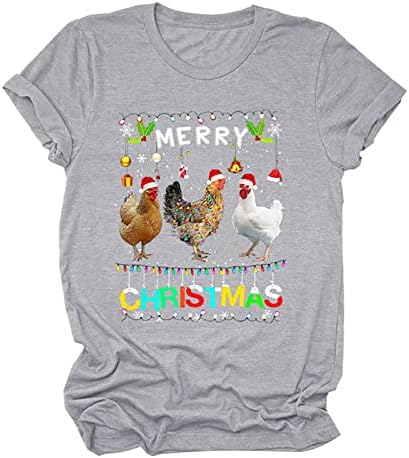 Smiješne božićne košulje za žene smiješni pijetao grafičke majice Crewneck Kratki rukavi ljetni vrhovi novitet praznična bluza