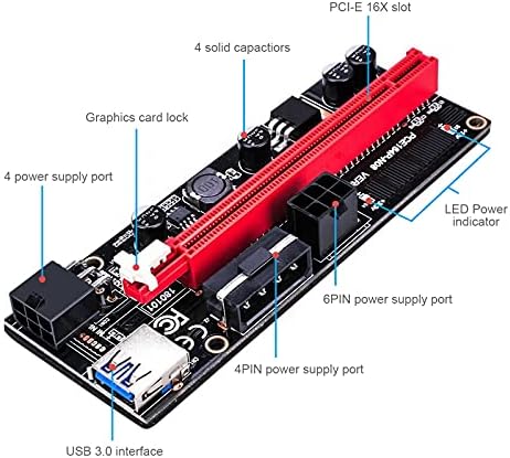 PCIE RISER 1x do 16x Grafičko proširenje za GPU -ov rudarski adapterska kartica, 60CM USB 3,0 kabel, 4 čvrste kondenzatore, dvije mogućnosti