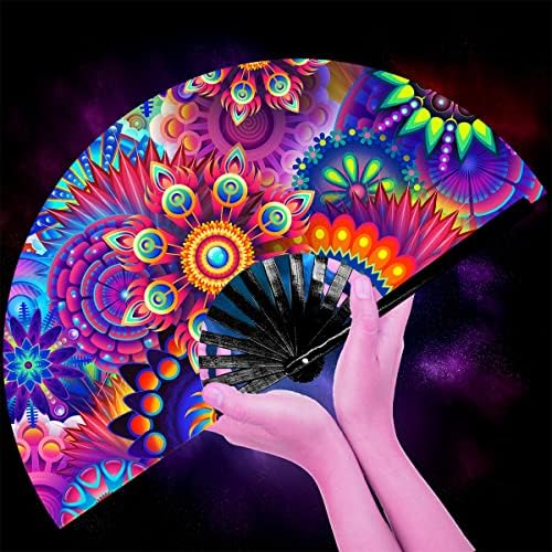 Lysa UV Glow Rave Hand Fan sklopljiva za žene/muškarce/drag Queen - Veliki Clack Festival Festival Hand Fan - za EDM, Music Festival