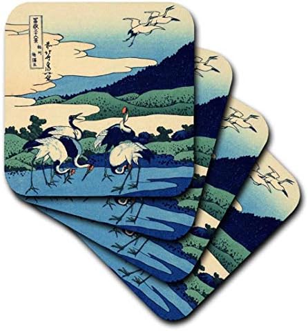 3Drose Umegawa u provinciji Sagami by Hokusai - Japanska likovna umjetnost - Plavi klasični Japan Ukiyoe Ptice dizalice - Meki podmetači,
