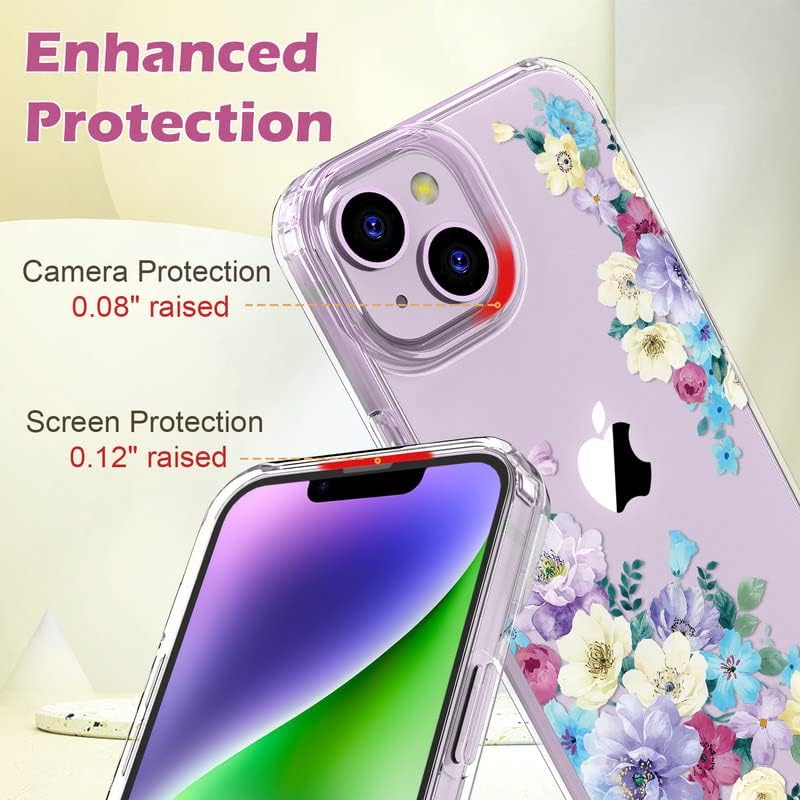 Prozirna cvjetna torbica od 14 inča, sa zaštitnikom zaslona i objektiva kamere, tanka zaštitna torbica s cvjetnim uzorkom od 6,1 inča