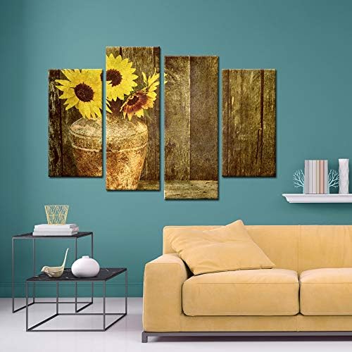 Iknow foto 4 otisci na platnu suncokreta u vazi na grunge pozadini zidna umjetnost rustikalni ukrasi za dom cvjetne slike platneni