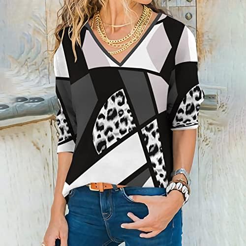 Ženske klasične nepravilne prugaste geometrijske print Svakodnevni V vrat džemper gornji pulover, bluze s dugim rukavima