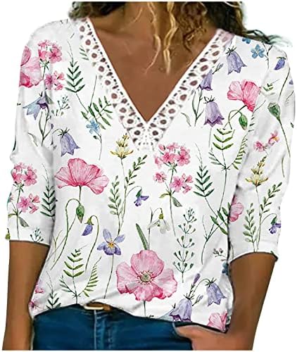 Ženski v vratni čipkasta kukičana boho vrhovi elegantne odjevene bluze protočne ležerne košulje dugih rukava slatka cvjetna majica