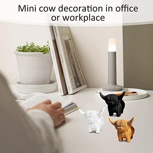 Hotbest 3 PCS Highland Cow Figurice, Kipovi krava i figurice uređenje doma, ručno izrađena kipadna krava ukrasa krava, simpatični ukras