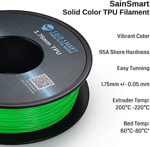 Sainsmart Neon Color TPU, 1,75 mm fleksibilni TPU 3D printer filament 800g, dimenzijska točnost +/- 0,05 mm, neon zelena