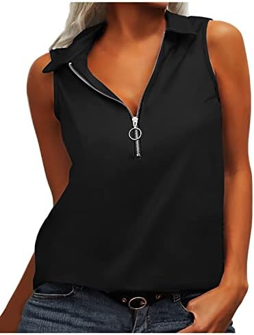 Ženske elegantne bluze za žene casual vrhovi s patentnim zatvaračem bez vrata V vrat čvrsti tenk u boji gornja bluza
