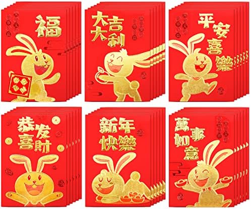 36pcs crvene omotnice za kinesku Novu godinu 2023. zec laki Hong Bao iz crtića Sretni novčani paketi sa 6 različitih uzoraka zlatnog