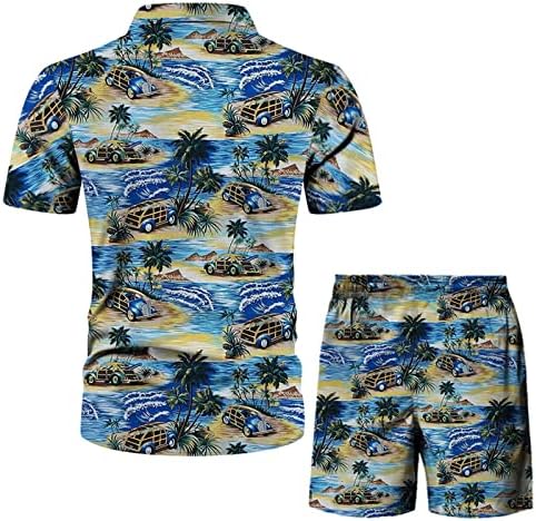 Muški sportski set ljetne odjeće proljetne kratke set kratke hlače rukava ležerna košulja s gumbnim ležernim tiskanom muškom plažom