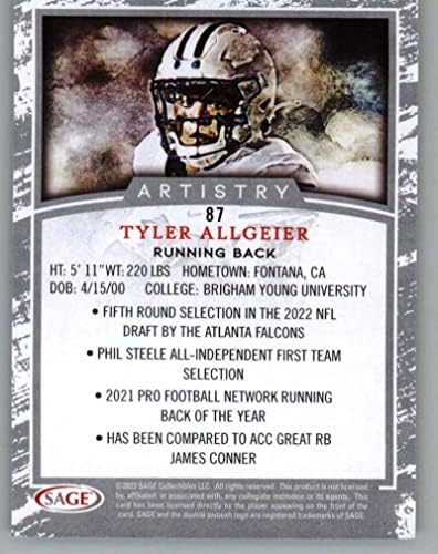 2022. Sage Artistry Silver 87 Tyler allgeier byu cougars rc rookie nogometni trgovačka karta