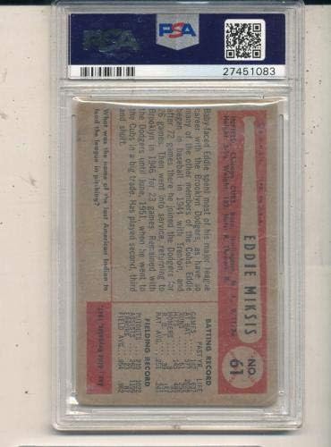 1954. Bowman Eddie Miksis 61 Cubs Potpisana PSA kartica - Baseball ploča s autogramiranim karticama