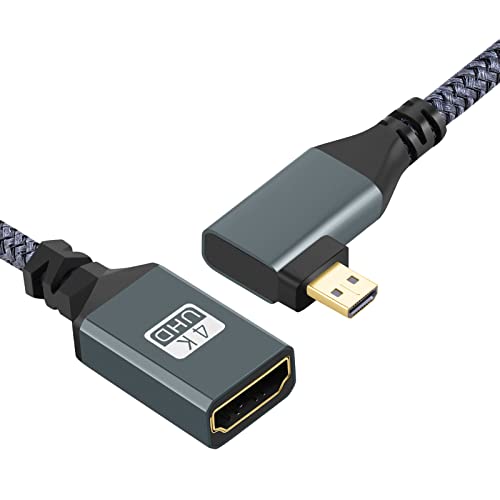 Twoh lijevo kutni mikro HDMI do kabela adaptera HDMI, najlon pleteni od 90 ° stupanj Micro HDMI mužjak na HDMI ženski kabel potpora
