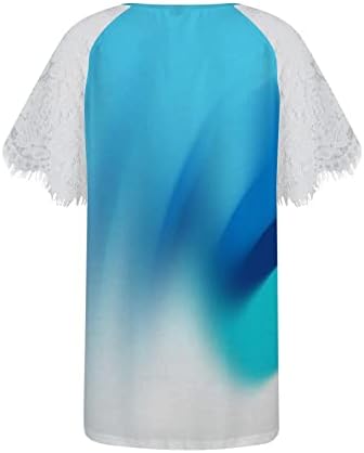 Žene vrhovi odjevena ležerna ljetna čipkasta kratka rukava Split vrat tunika labava fit grafički tiskana majica Osnovna majica bluza
