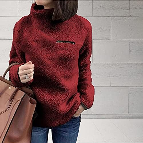 Ženski božićni džemperi modni ležerni plišani patentni zatvarač s visokim vratom Topla bluza Zimska odjeća