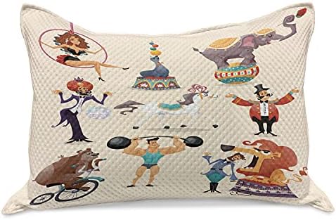 Ambsonne Circus Pleteni prekrivač jastuka, cirkuski performans zabavni sportaš i životinje Konj tematski dizanje tematskog tiska, standardni