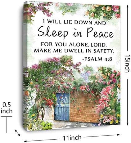 Otingqd Leći ću i spavati u miru Psalam 4: 8 Platno zidna umjetnost, Biblijski stih Pismo platno Slikanje otisaka za kršćansku kućnu