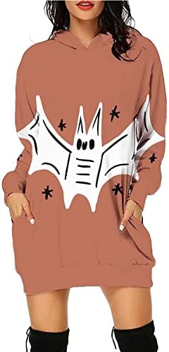 Narhbrg Women Hoodies Mini haljina Halloween Tiskana kapuljača s dugim rukavima tunika Prevelika dukserica casual pulover skakač