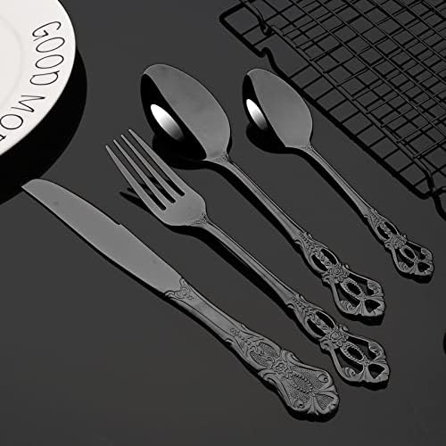 Set pribora za jelo od nehrđajućeg čelika 204 u kraljevskom starinskom stilu, set za 4 crna pribora za jelo s kompletom noževa, žlica