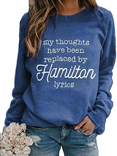 Yimoya Womens Hamilton Lyricts Twishirts Dugi rukavi Ustani glazbeni pulover Grafički džemper vrhovi