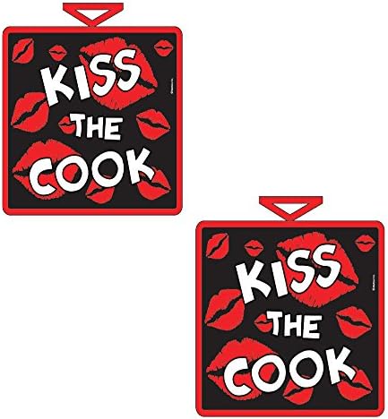 Držač lonca za pećnicu ili set toplih lonaca od 2 - poljubi kuhati crvene usne pamučni stroj za pranje odlično za vruća jela